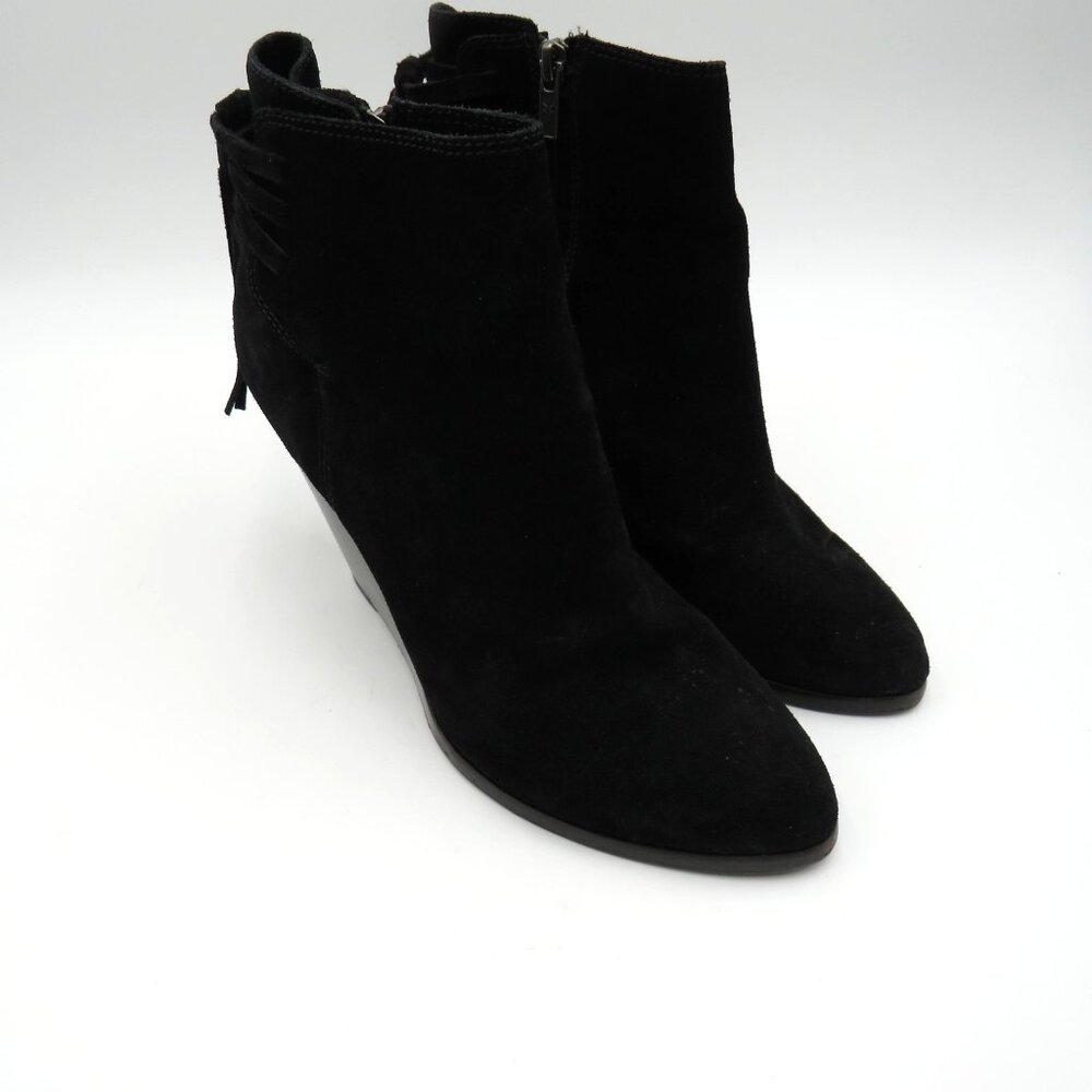 Frye Boots Womens Size‎ 11 Black Suede Wedge Ankle Booties Tassel Side Zip